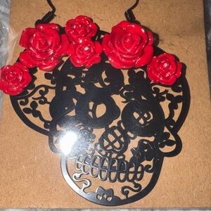 Red Rose Skull Earrings